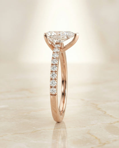 Classic Linear French Pavé Pear Shape, in 14K Rose Gold – side profile | RockHer