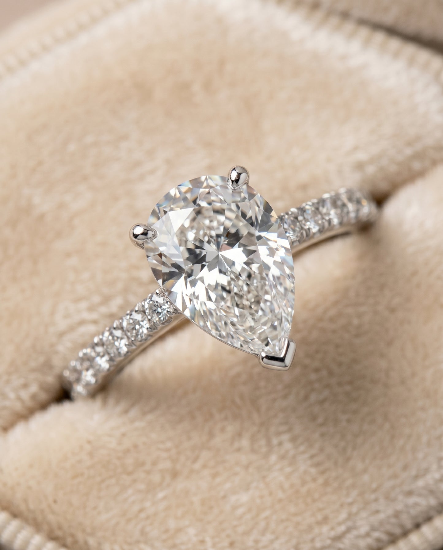 The Norah Engagement Ring Setting for Pear Diamonds in Platinum