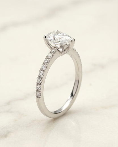 The Norah Classic Linear French Pavé Pear Engagement Ring Setting in Platinum