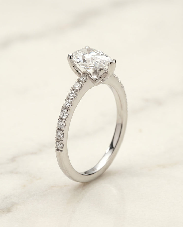 Norah Select Classic Linear French Pave Pear Shape Solitaire in 18K White Gold – view 2