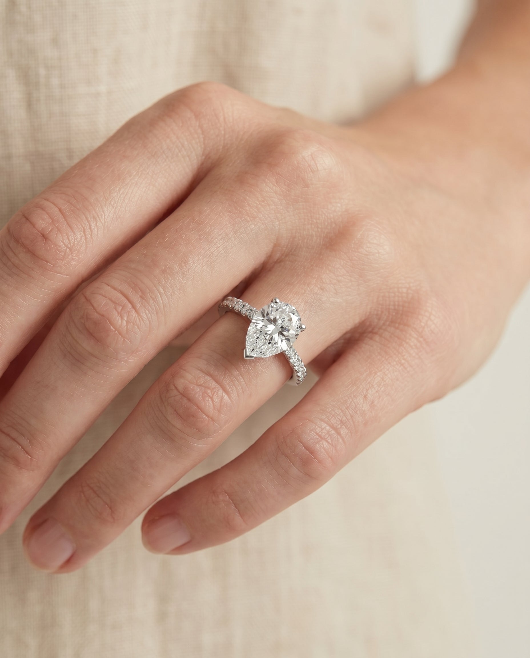 The Norah engagement ring setting in Platinum, classic linear french pavé design | RockHer