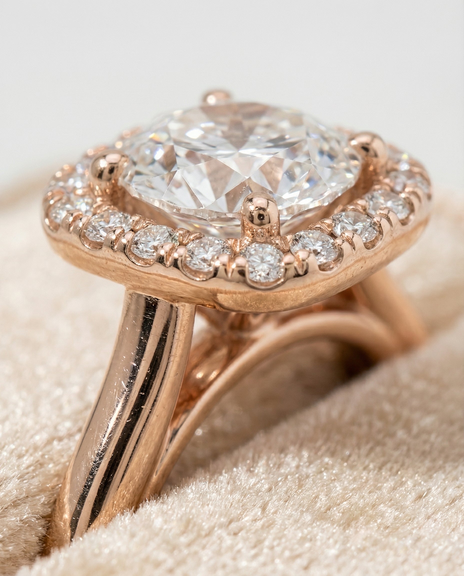 14K Rose Gold band of The Carnie round engagement ring setting | RockHer