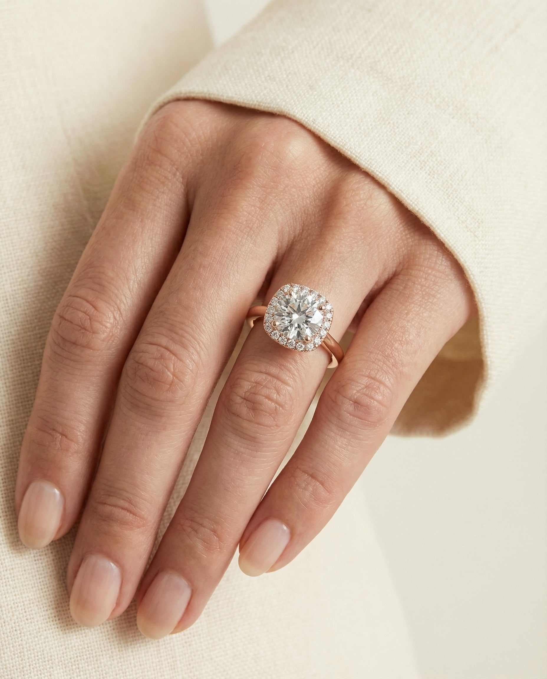 The Carnie setting for round diamonds, made to order in 14K Rose Gold | RockHer