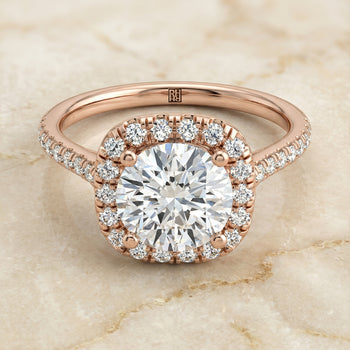 The Bianca Classic Prong Halo Round Engagement Ring Setting in 14K Rose Gold