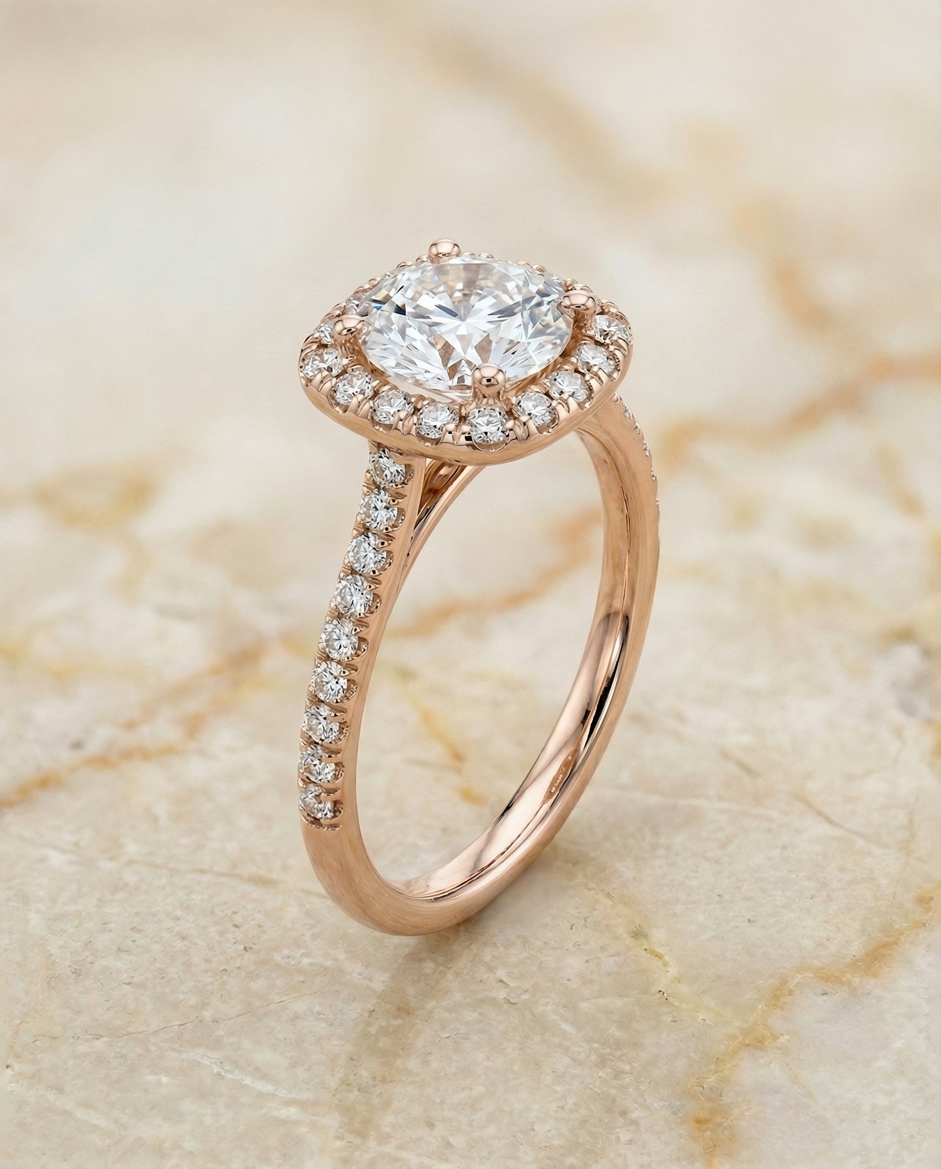 Classic Prong Halo styling on The Bianca round engagement ring setting | RockHer