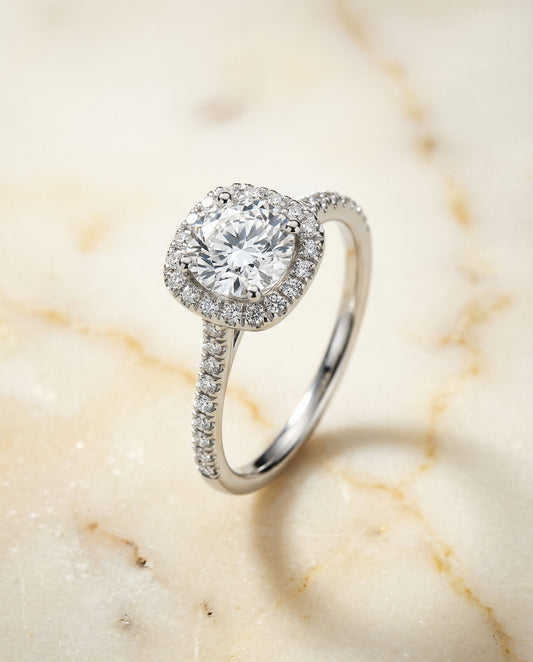 Classic Prong Halo Engagement Ring Setting in 14K White Gold