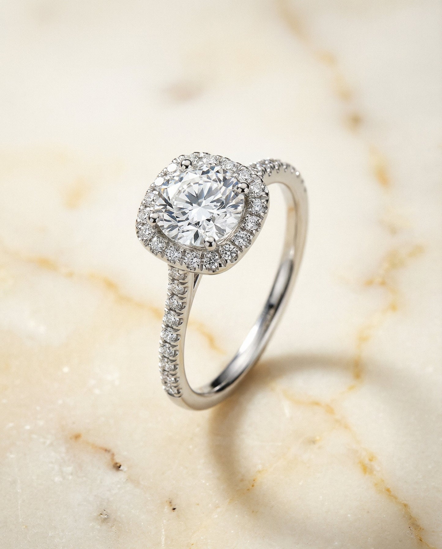 The Bianca Select Pavé Halo Solitaire Engagement Ring with Lab Diamond in 18K White Gold — view 6
