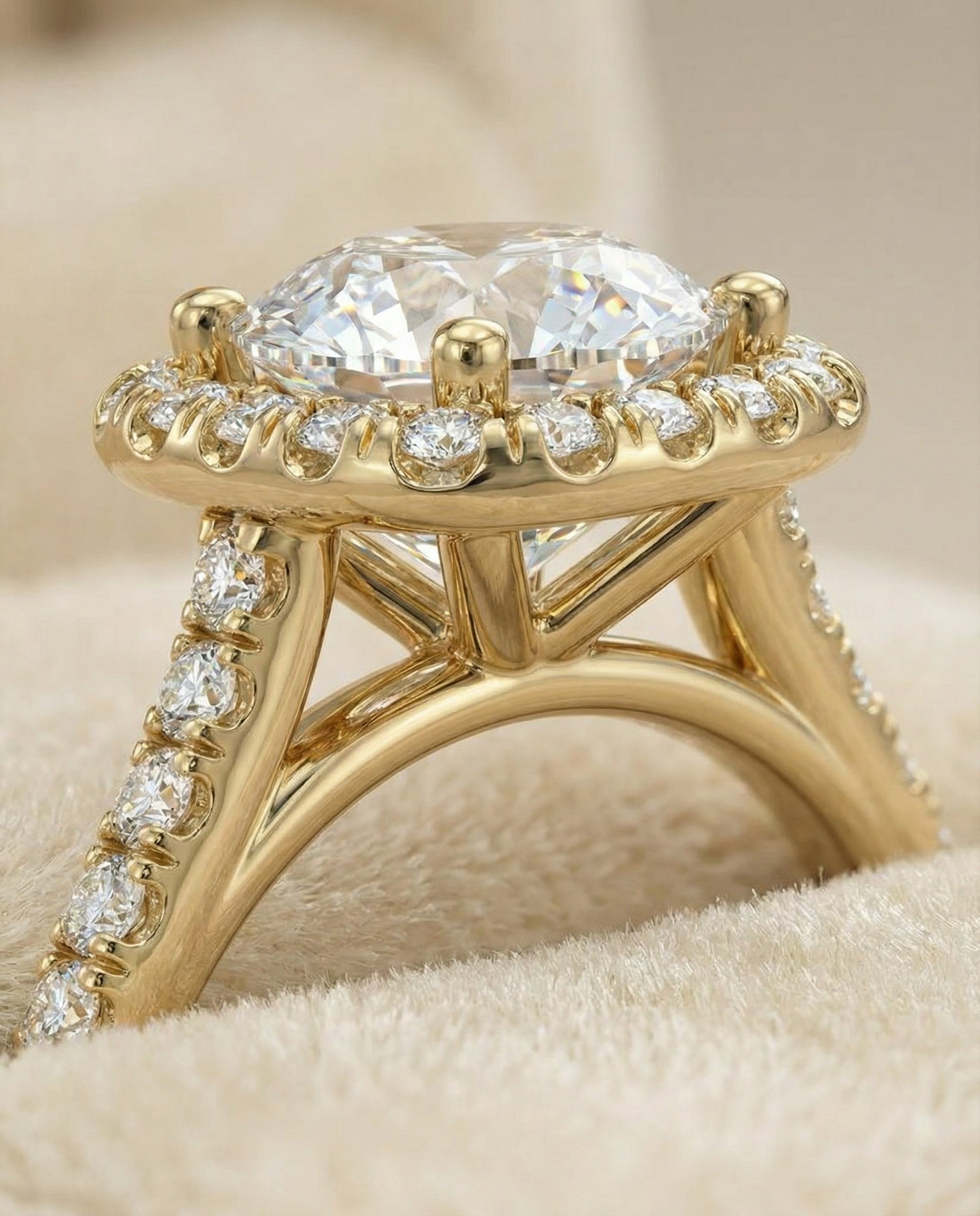 18K Yellow Gold band of The Bianca round engagement ring setting | RockHer