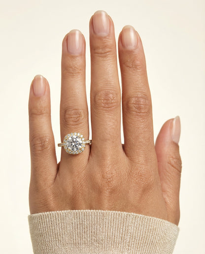 Bianca Select classic prong halo round ring in 14K Yellow Gold — front — RockHer
