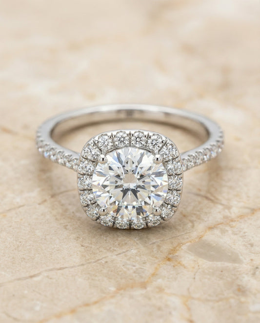 The Everly Select Pavé Halo Solitaire Engagement Ring with Lab Diamond in 14K White Gold — view 1