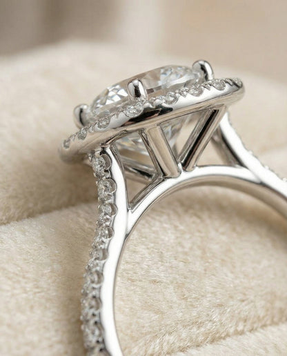 The Everly Select Pavé Halo Solitaire Engagement Ring with Lab Diamond in 14K White Gold — view 4