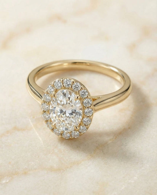 The Etta Select Pavé Halo Engagement Ring with Lab Diamond in 18K Yellow Gold — view 1