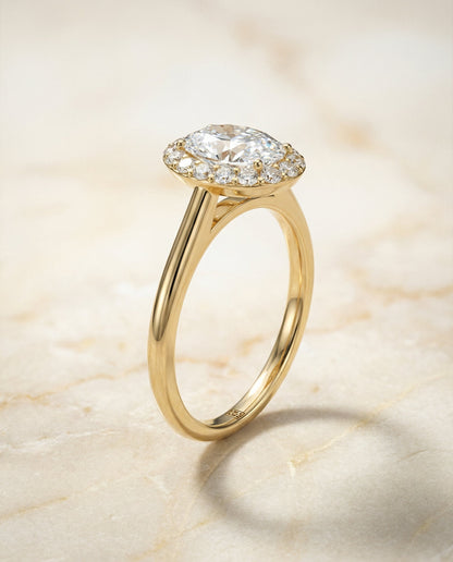Etta Select classic shared prong halo oval oval ring in 14K Yellow Gold — front — RockHer