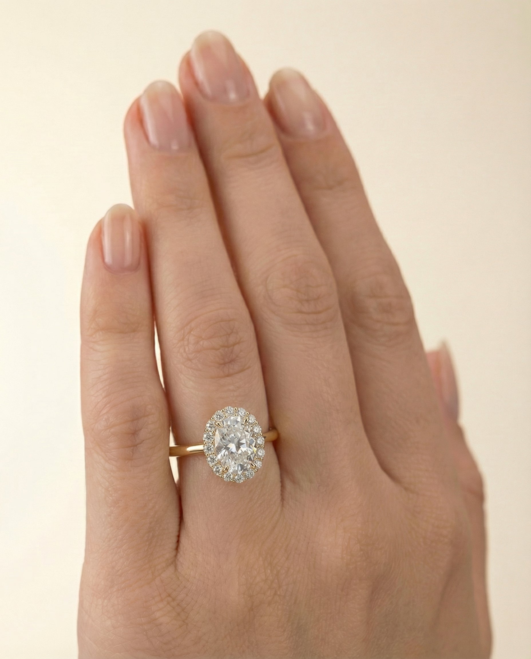 The Etta engagement ring setting in 18K Yellow Gold, classic shared prong halo design | RockHer