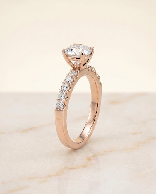 Olivia Select Classic Shared Prong Linear Pave Solitaire in 14K Yellow Gold – view 1