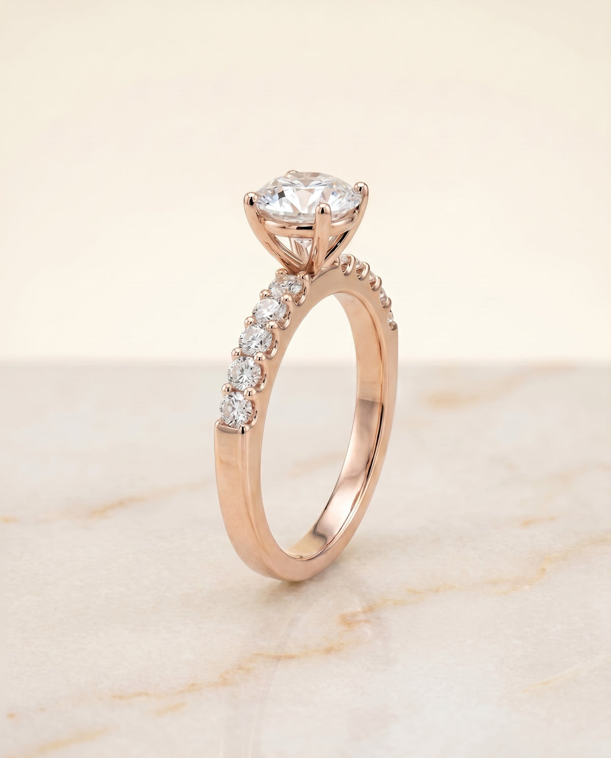Olivia Select Pavé Round Lab Diamond Engagement Ring in 14K Rose Gold, alternate angle | RockHer