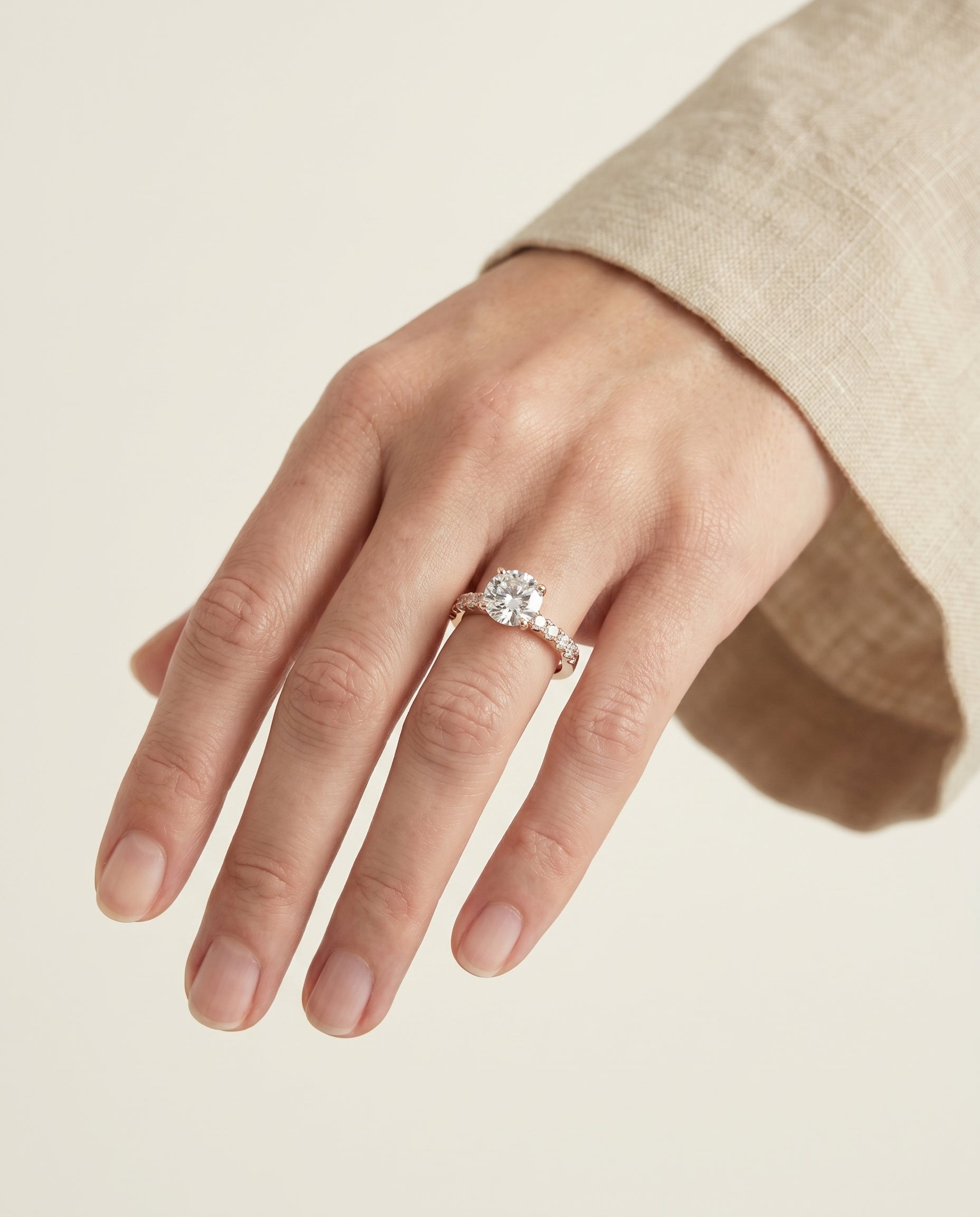 The Olivia engagement ring setting in 14K Rose Gold, pavé design | RockHer