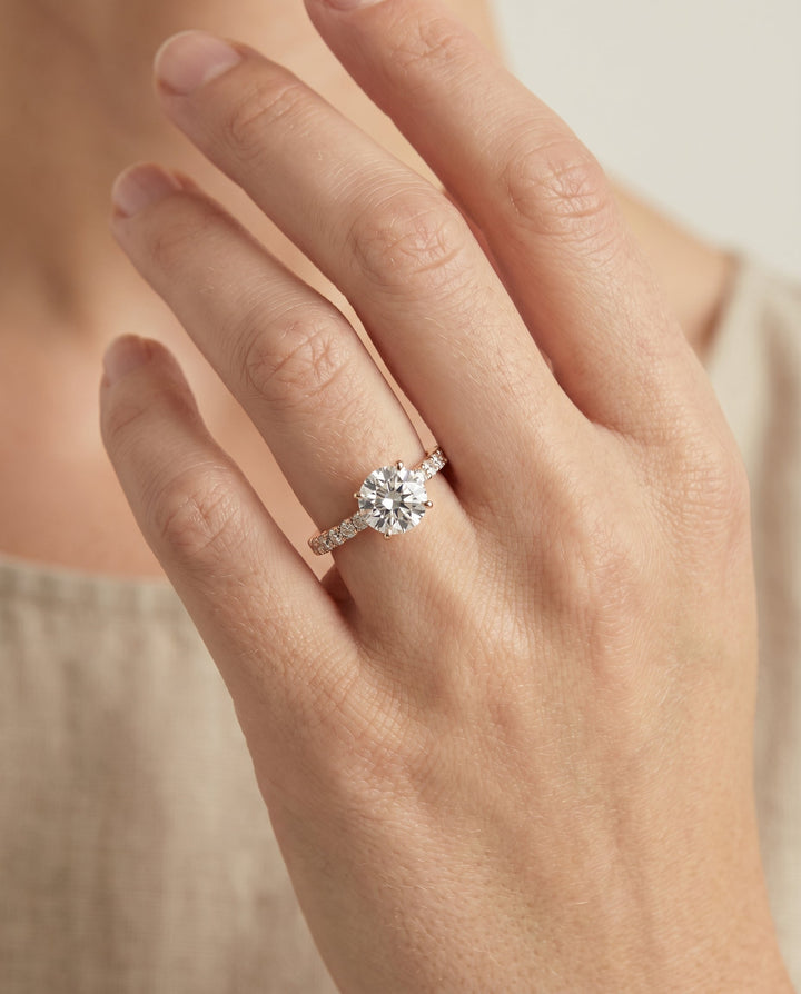 Olivia Select Classic Shared Prong Linear Pave Solitaire in 14K Yellow Gold – view 5