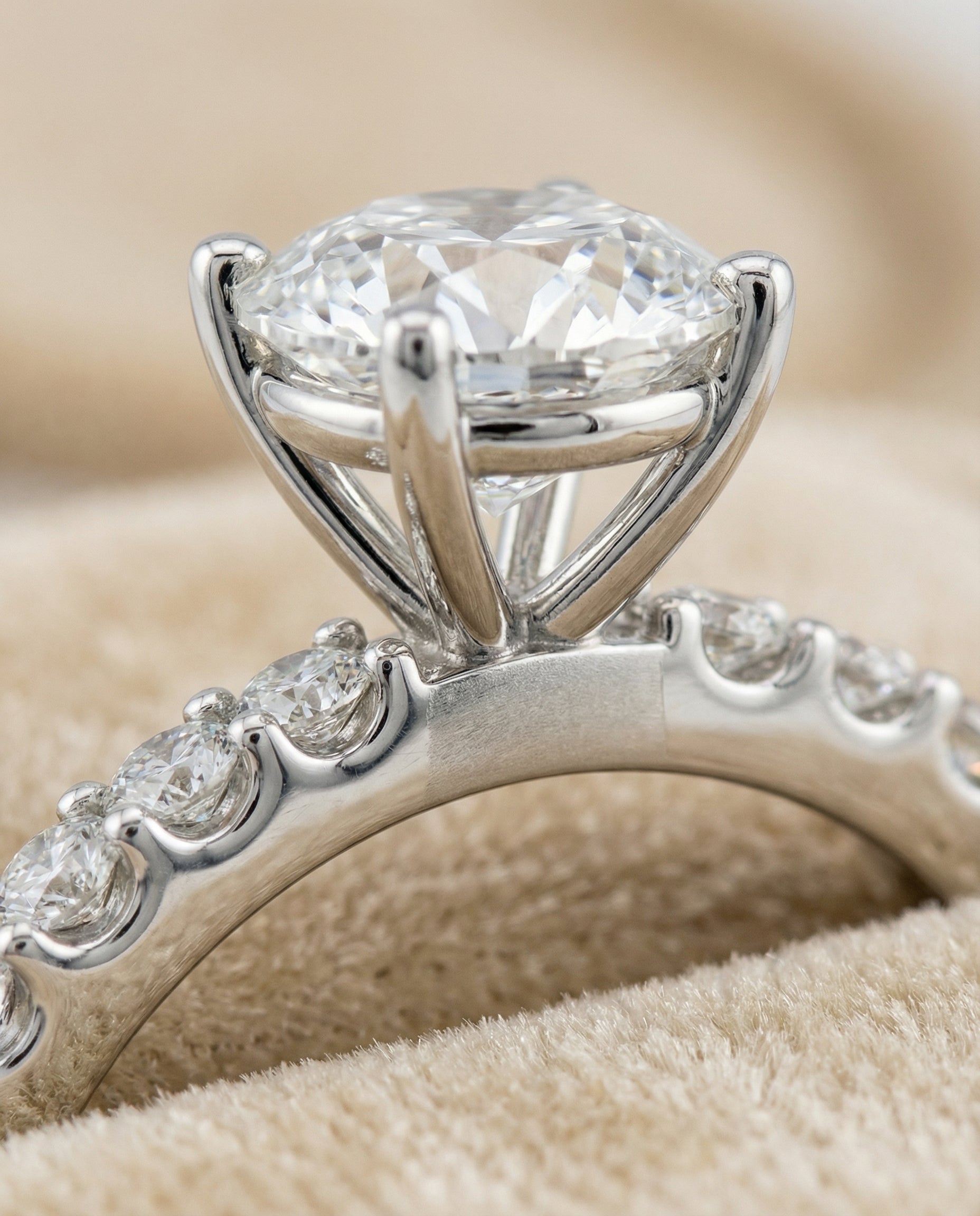 Olivia Select Pavé Round Lab Diamond Engagement Ring in Platinum, detail view | RockHer