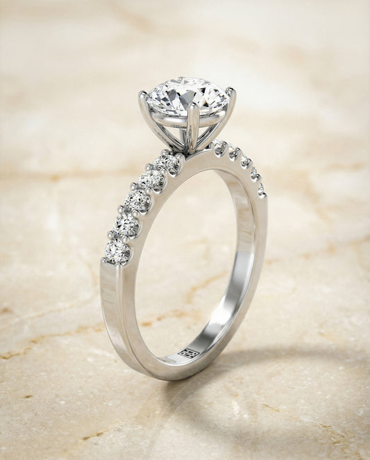 Classic Shared Prong Linear Pavé Engagement Ring Setting in Platinum