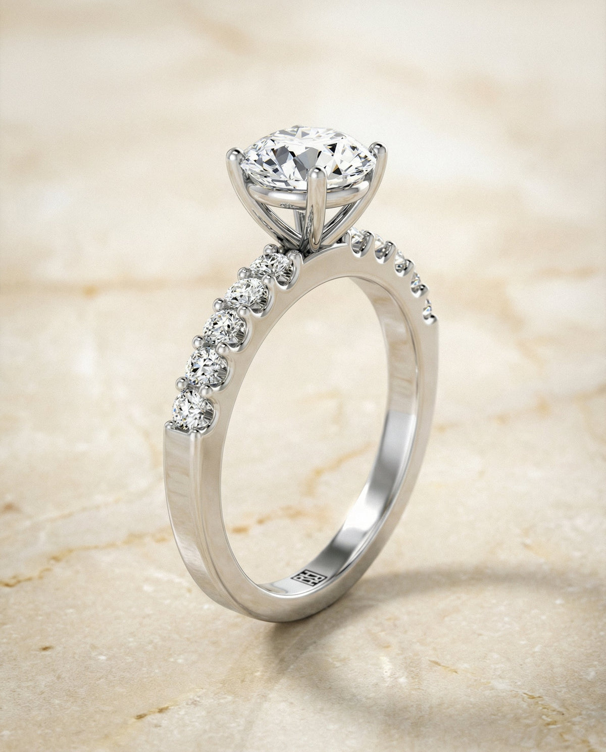 Olivia Select Pavé Round Lab Diamond Engagement Ring in 18K White Gold, front view | RockHer