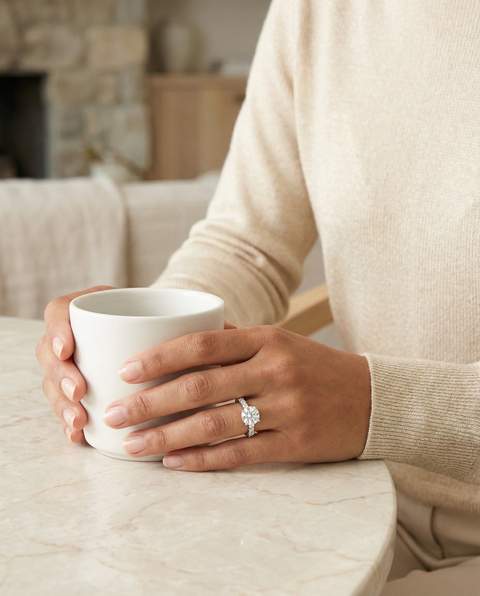 Olivia Select Pavé Round Lab Diamond Engagement Ring in Platinum, lifestyle | RockHer