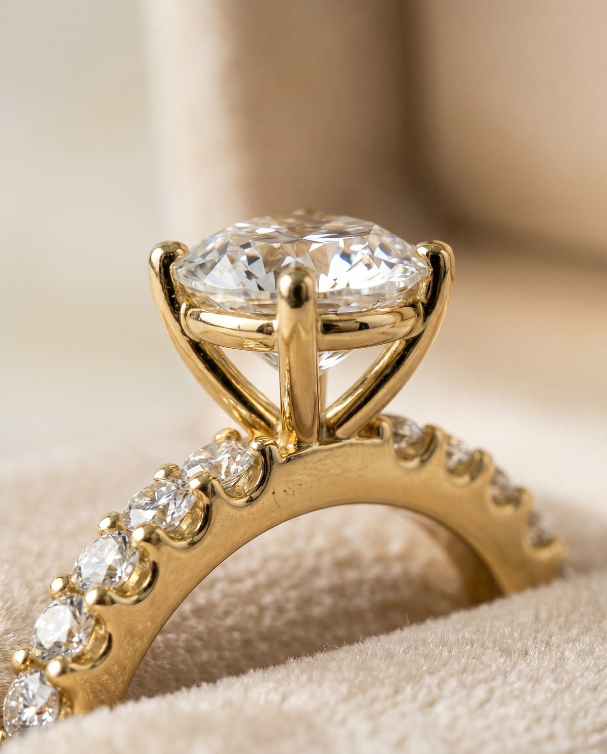Olivia Select Pavé Round Lab Diamond Engagement Ring in 18K Yellow Gold, detail view | RockHer