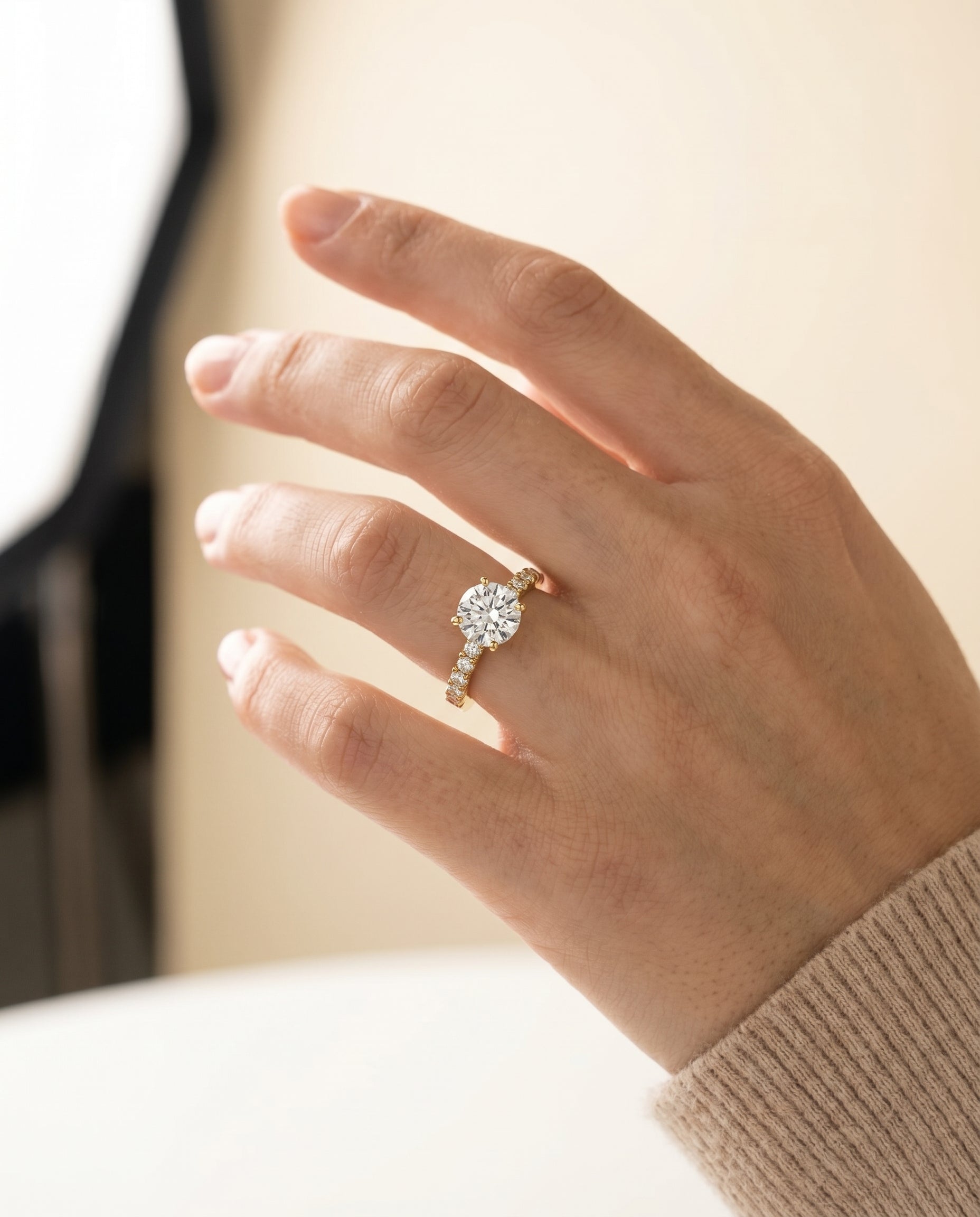 The Olivia engagement ring setting in 18K Yellow Gold, pavé design | RockHer