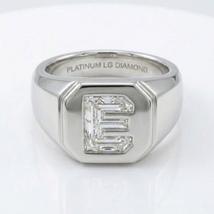 Women's Classic Square lab-grown diamond letter signet ring in Platinum, letter E, product photography