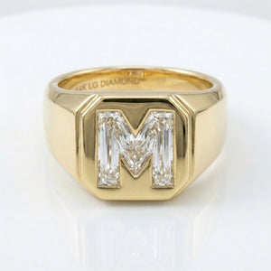 Women's Classic Square lab-grown diamond letter signet ring in 14K Yellow Gold, letter M, product photography
