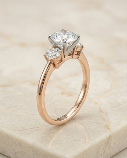 Anita Select classic three stone round ring in 14K Rose Gold — front — RockHer