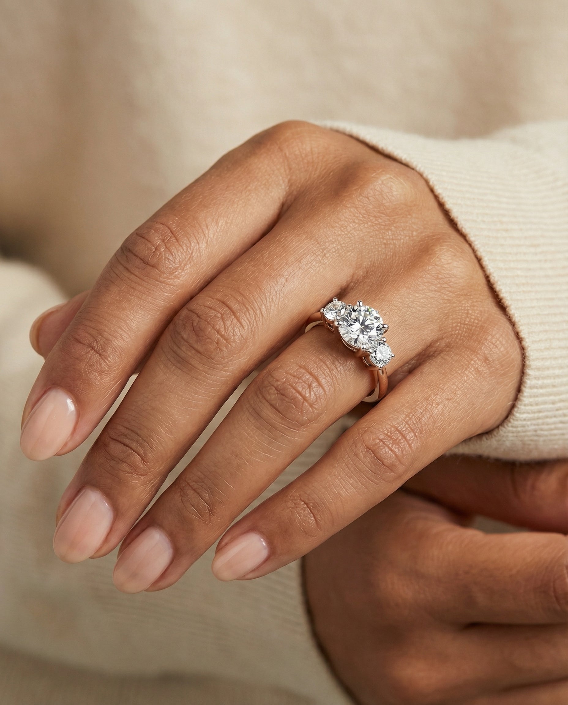 The Anita engagement ring setting in 14K Rose Gold, classic three stone design | RockHer