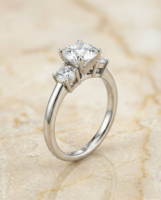 Classic Three Stone Round Engagement Ring Setting in 14K White Gold