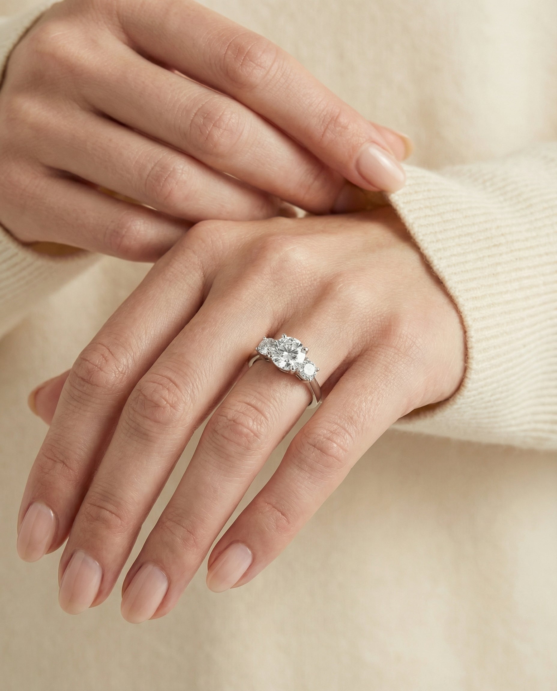 The Anita engagement ring setting in Platinum, classic three stone design | RockHer