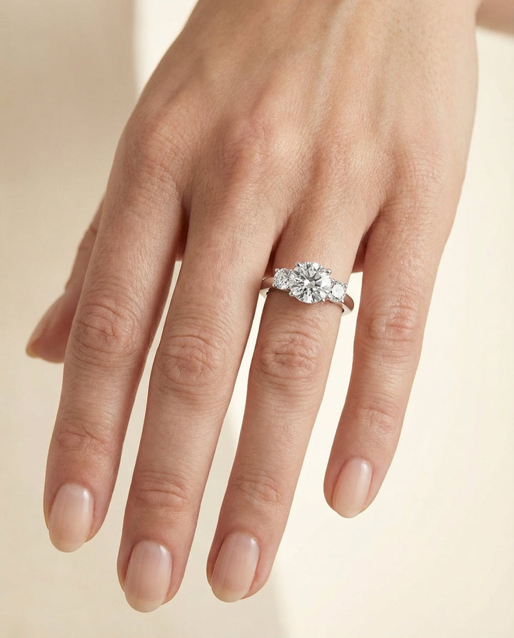 The Anita Select Classic Three Stone Cushion Solitaire Engagement Ring with Lab Diamond in Platinum — view 5