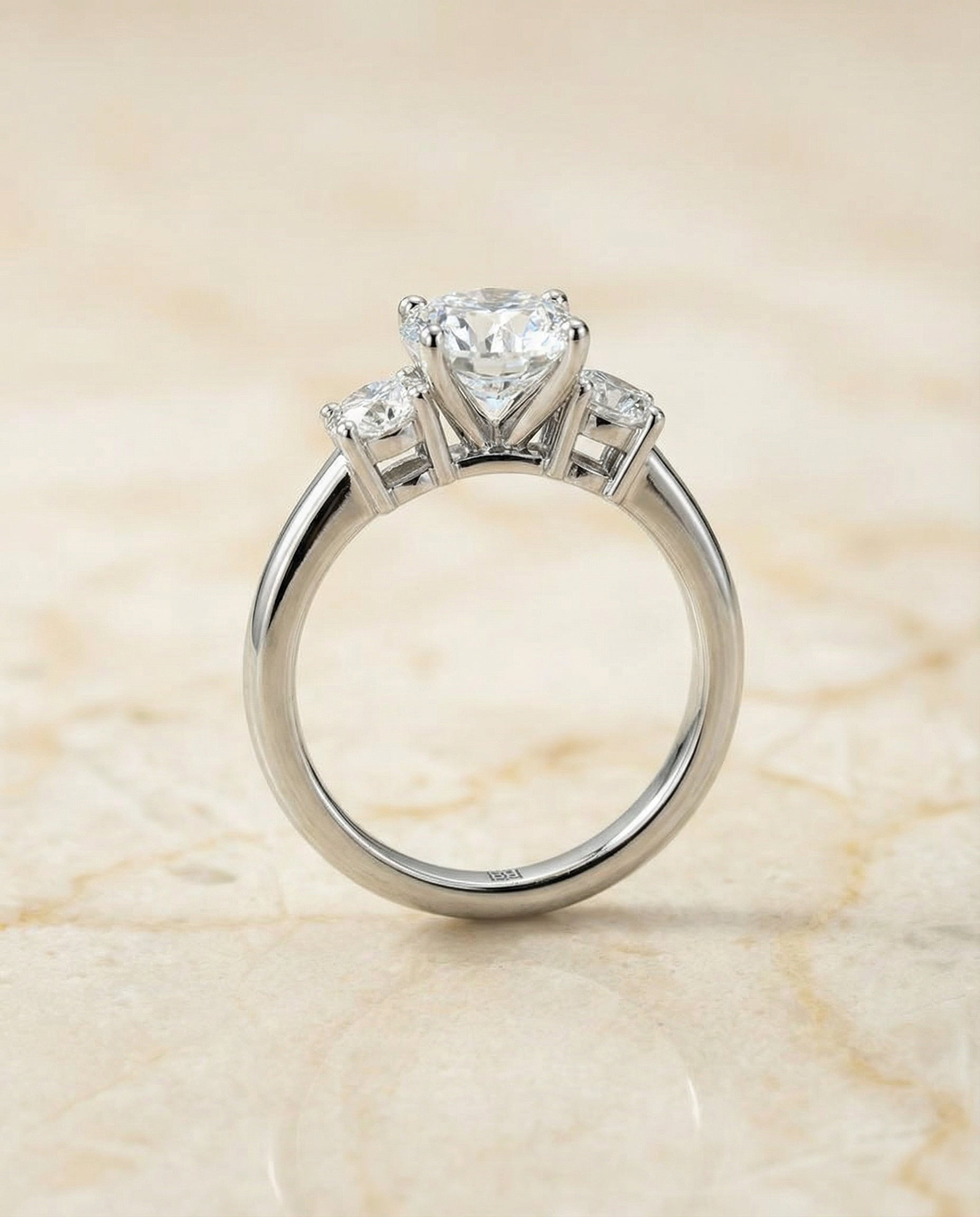 The Anita classic three stone engagement ring setting, shown in Platinum | RockHer
