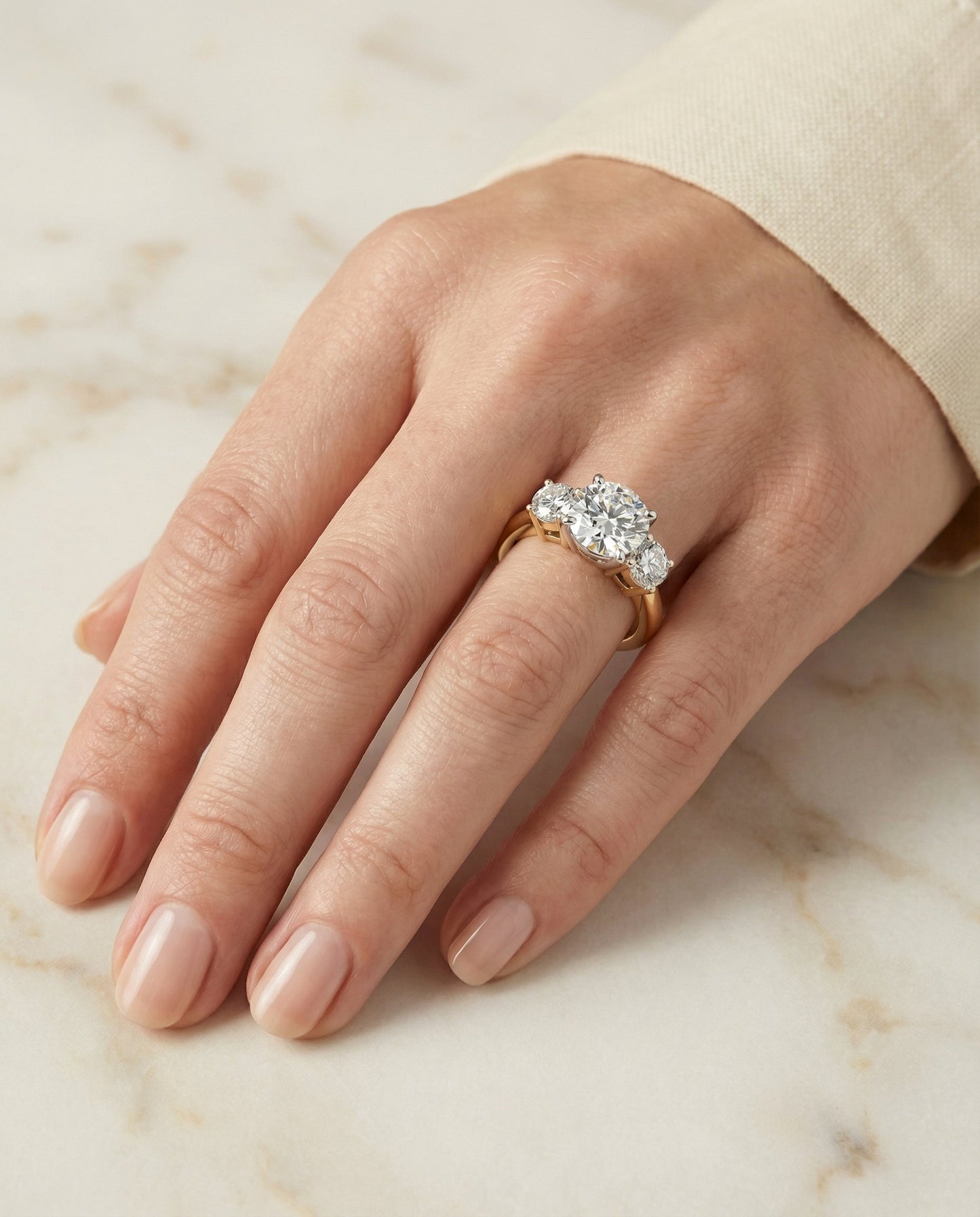 The Anita Select Classic Three Stone Cushion Solitaire Engagement Ring with Lab Diamond in 14K Yellow Gold — view 5