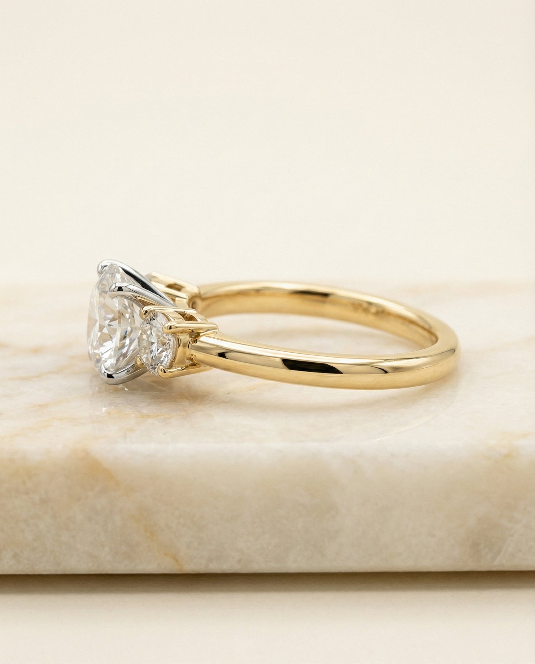 The Anita classic three stone engagement ring setting, shown in 18K Yellow Gold | RockHer