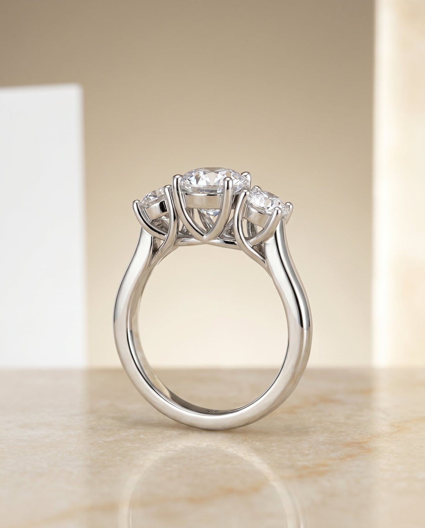 Natalie Select Classic Three Stone Solitaire in 18K White Gold – view 2