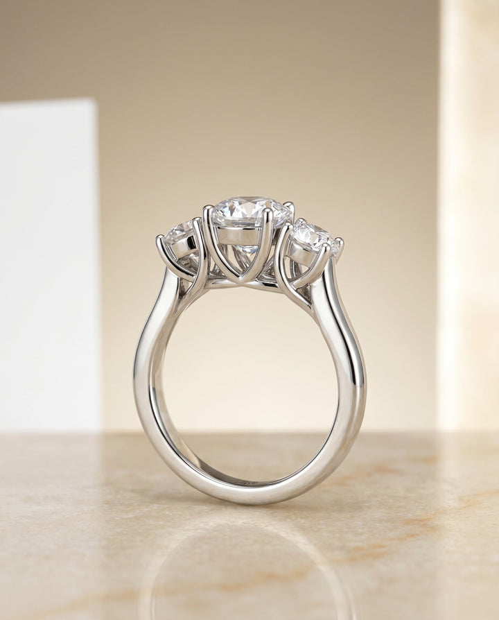 Natalie Select Classic Three Stone Solitaire in 14K White Gold – view 2