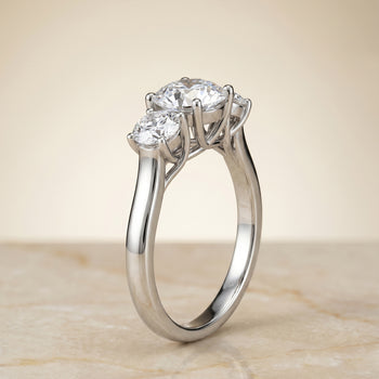 The Natalie Classic Three Stone Round Engagement Ring Setting in 18K White Gold