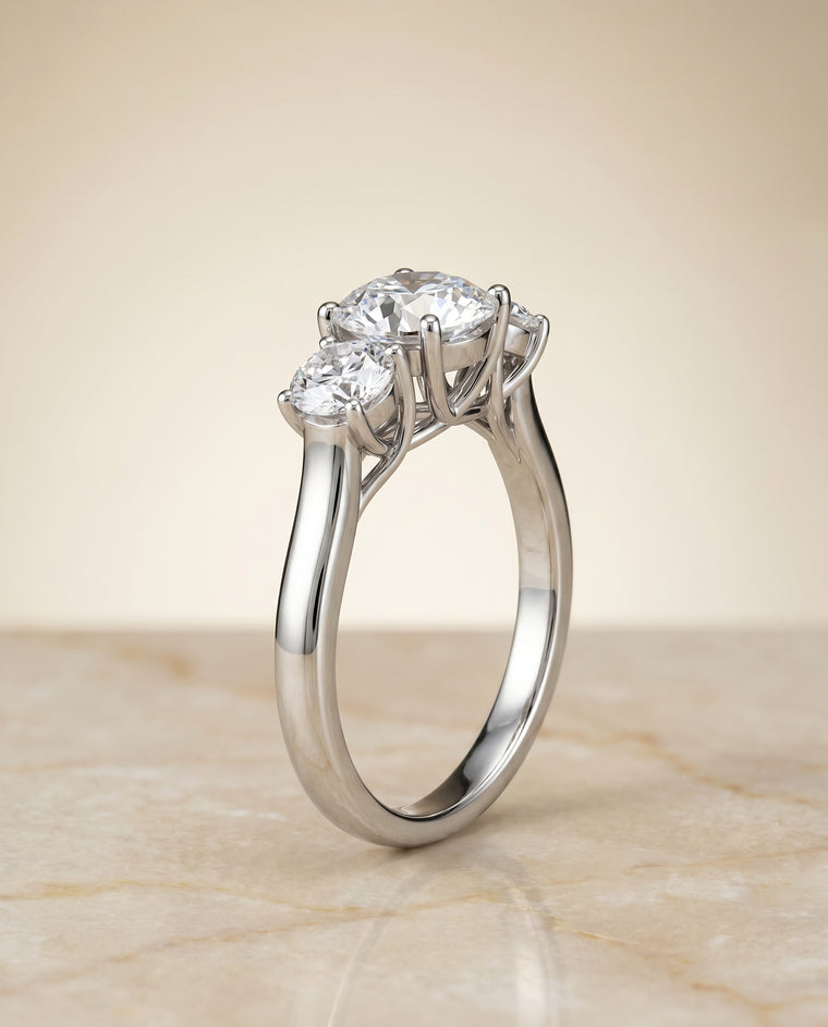 The Natalie Classic Three Stone Round Engagement Ring Setting in Platinum