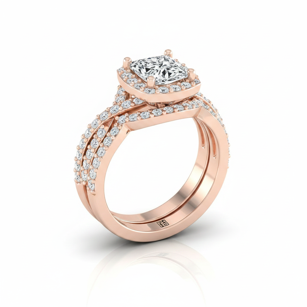 The Clementine Matching Wedding Band, Princess in 14K Rose Gold