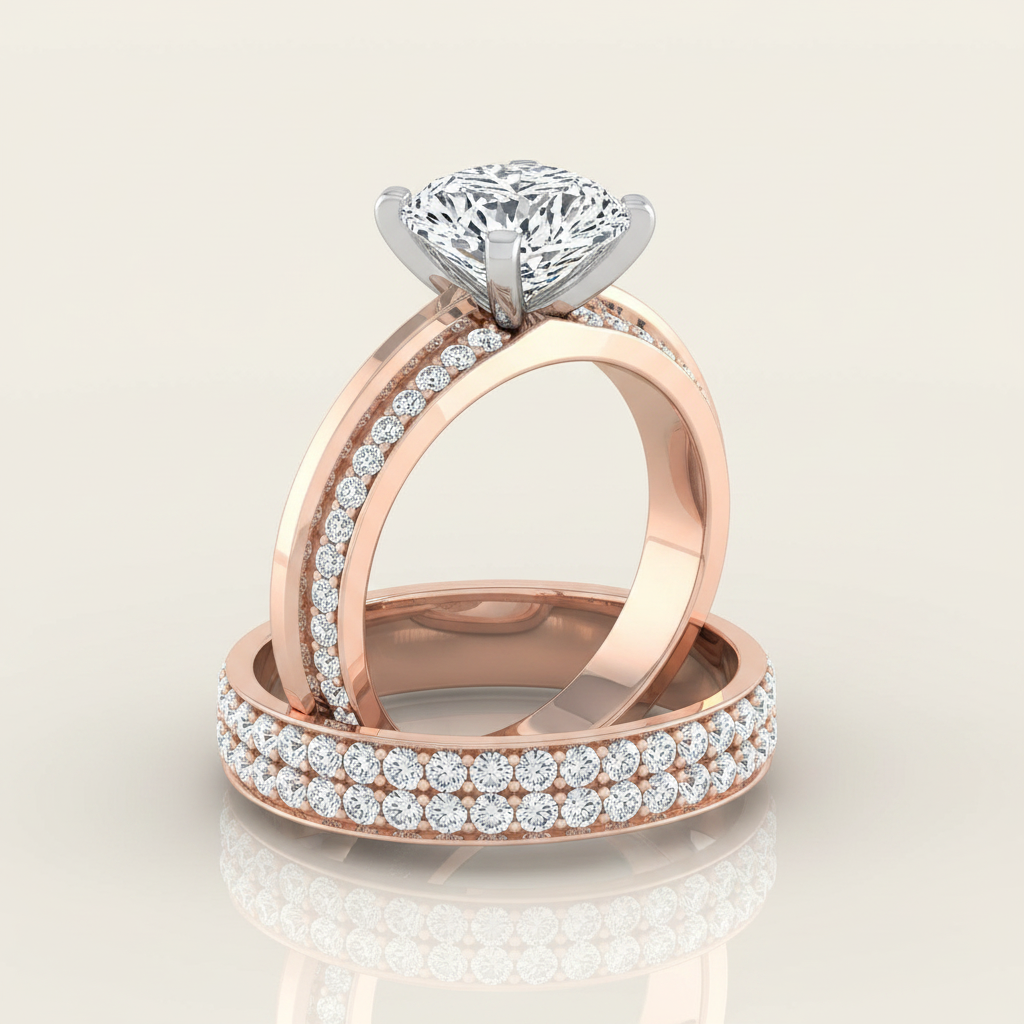The Clover Matching Wedding Band, Cushion in 14K Rose Gold