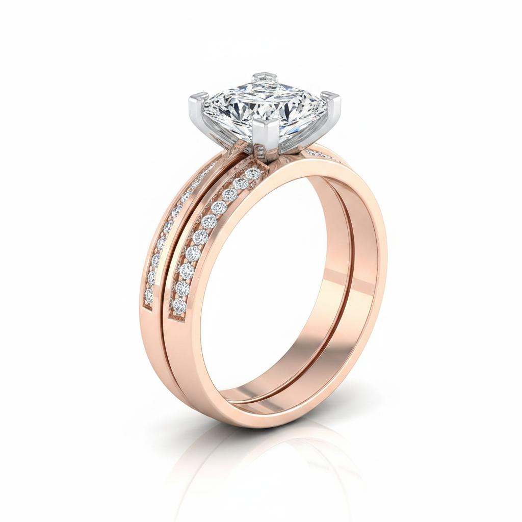 The Clover Matching Wedding Band, Princess in 14K Rose Gold