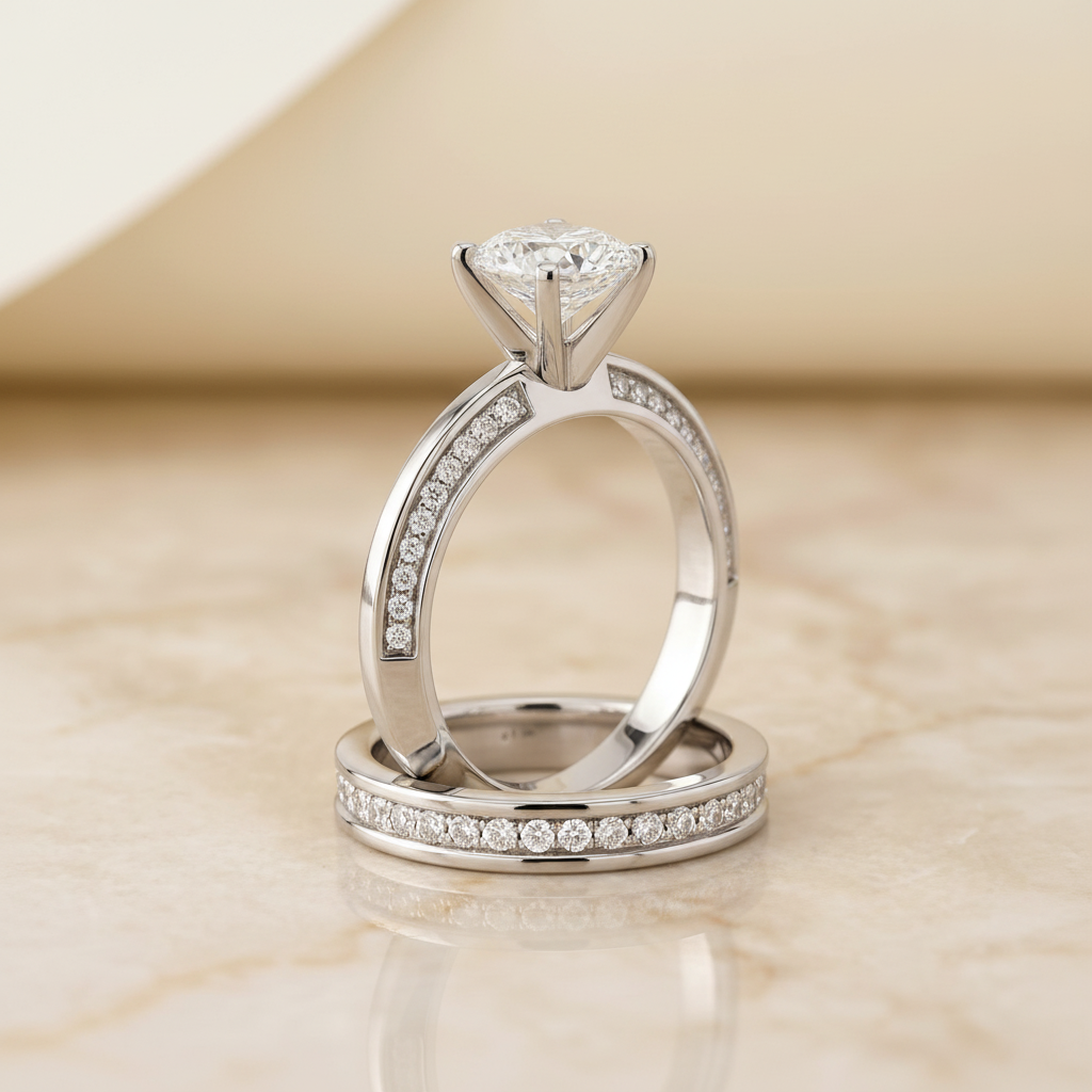 The Clover Matching Wedding Band, Cushion in 18K White Gold