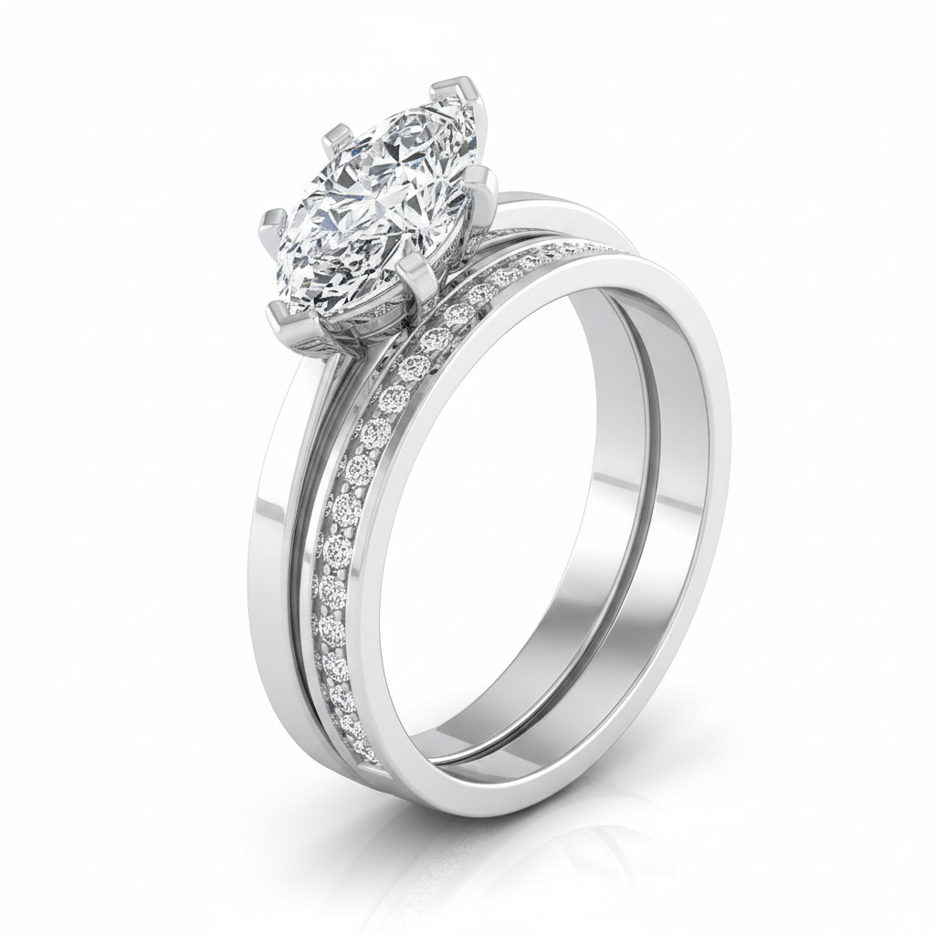 The Clover Matching Wedding Band, Marquise in 18K White Gold