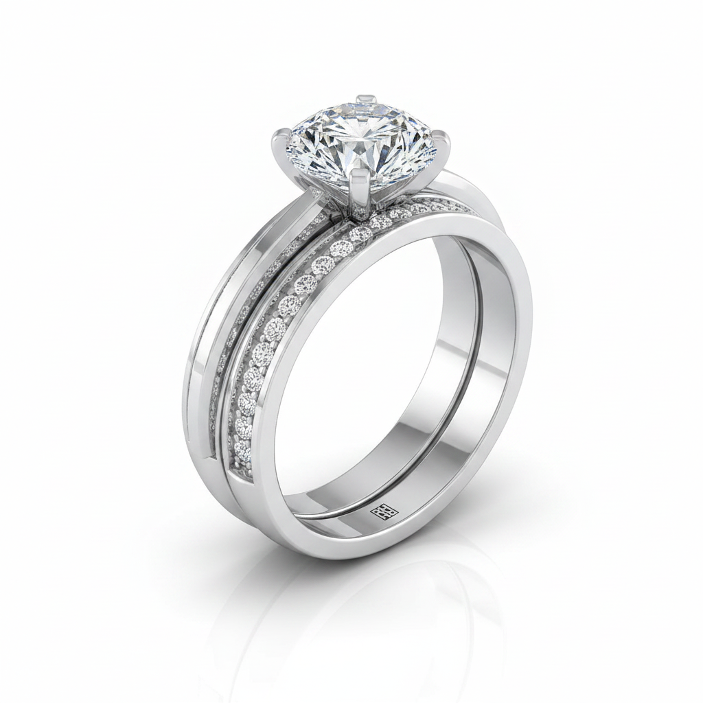 The Clover Matching Wedding Band, Round in 18K White Gold
