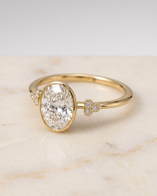 Selena Select 18ky Bezel Set Oval Engagement Ring With 6 Clover Bezel Set Round  – view 1