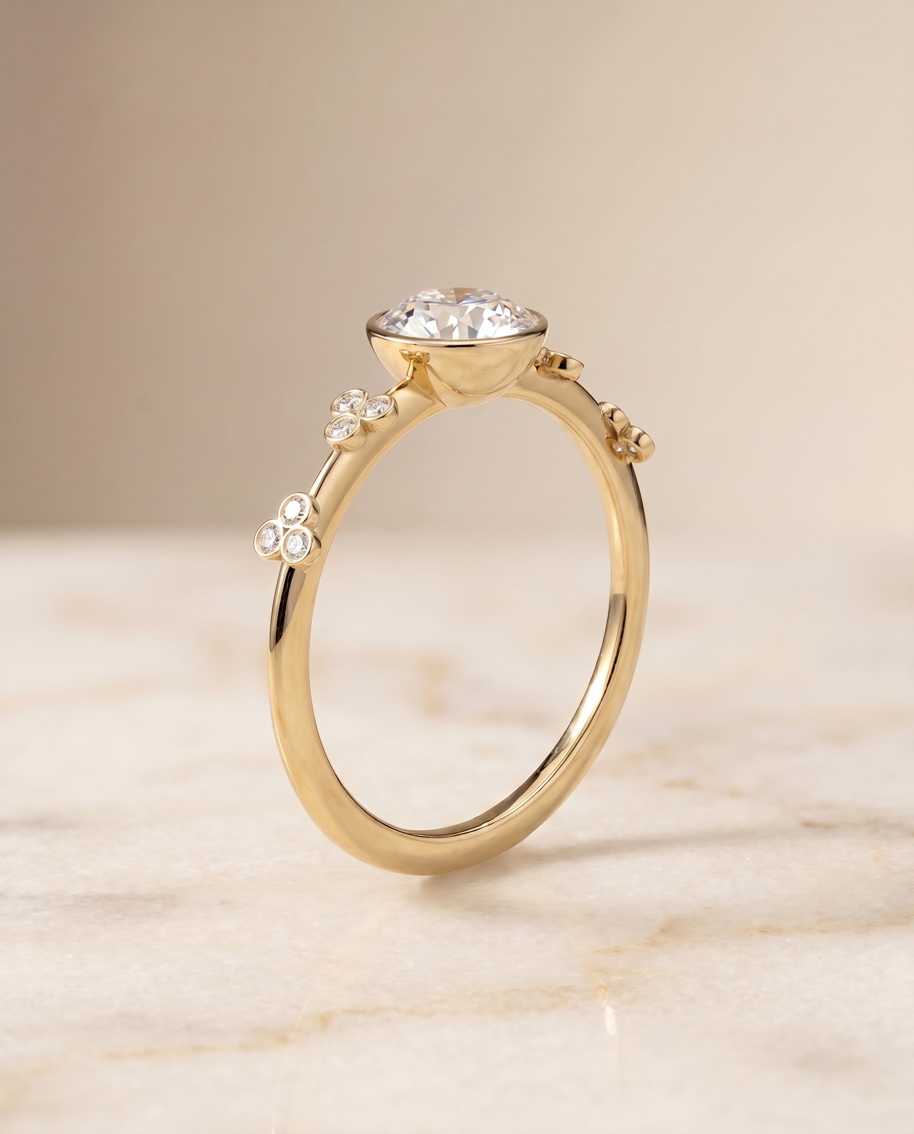 The Miley setting for round diamonds, made to order in 18K Yellow Gold | RockHer